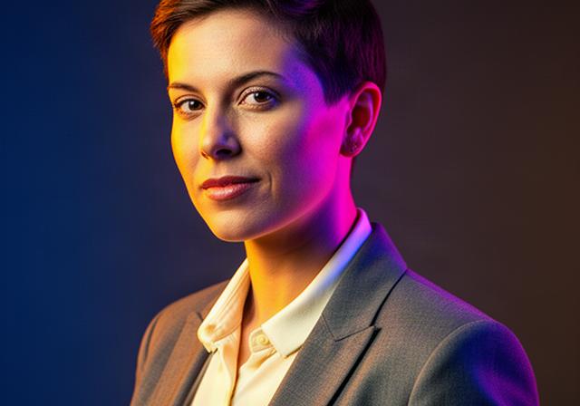 Kreatives Karriereporträt mit farbigem Akzentlicht und selbstsicherer Haltung im Fotostudio