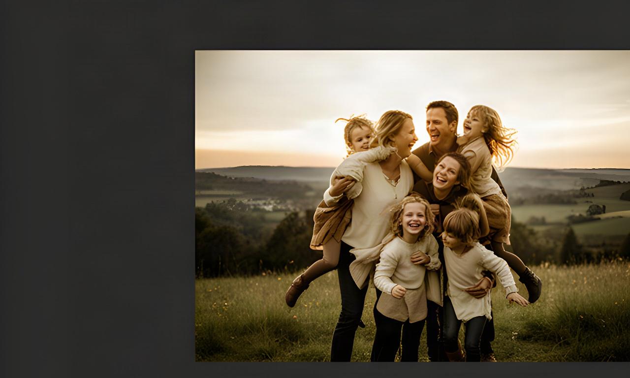 Familie mit Eltern und Kindern lacht bei warmem Abendlicht in einer Schaffhauser Landschaft