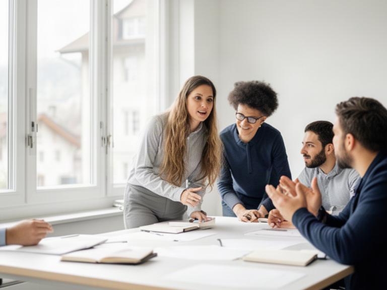Kleines Business-Team in einem hellen Büro am Fenster in Schaffhausen