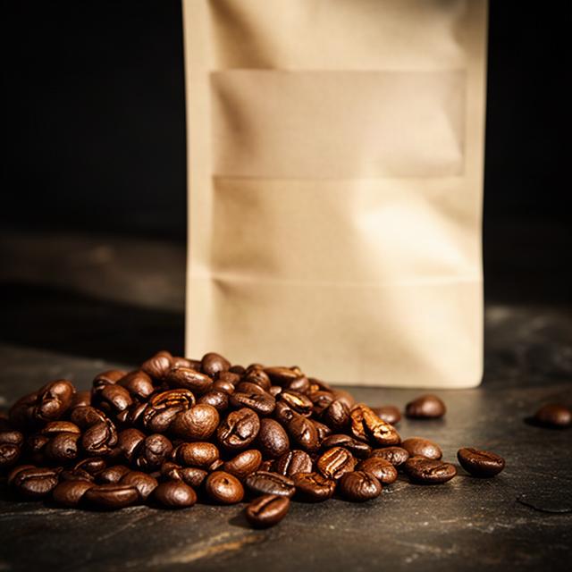 Geröstete Kaffeebohnen und eine bedruckte Packung einer lokalen Rösterei