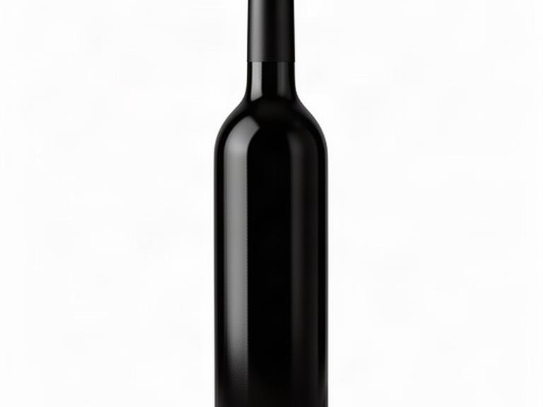 Schwarze Glasflasche als sauberer Packshot auf weissem Hintergrund für einen Onlineshop